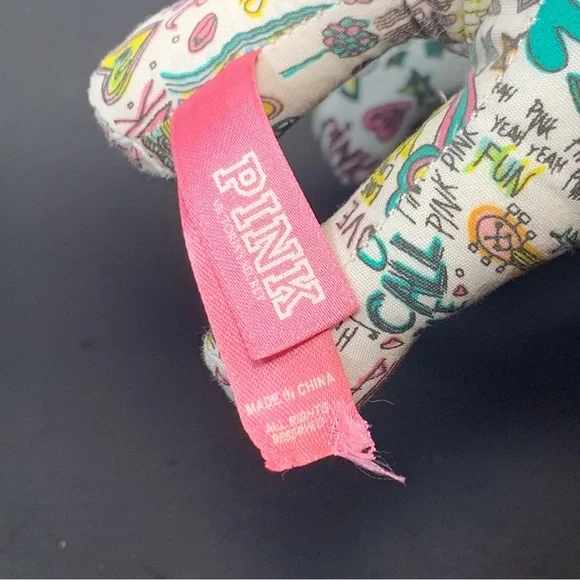 PINK by Victoria's Secret White Dog Rainbow Love and Graffiti Plush Dog Lot of 2 - Picture 12 of 13
